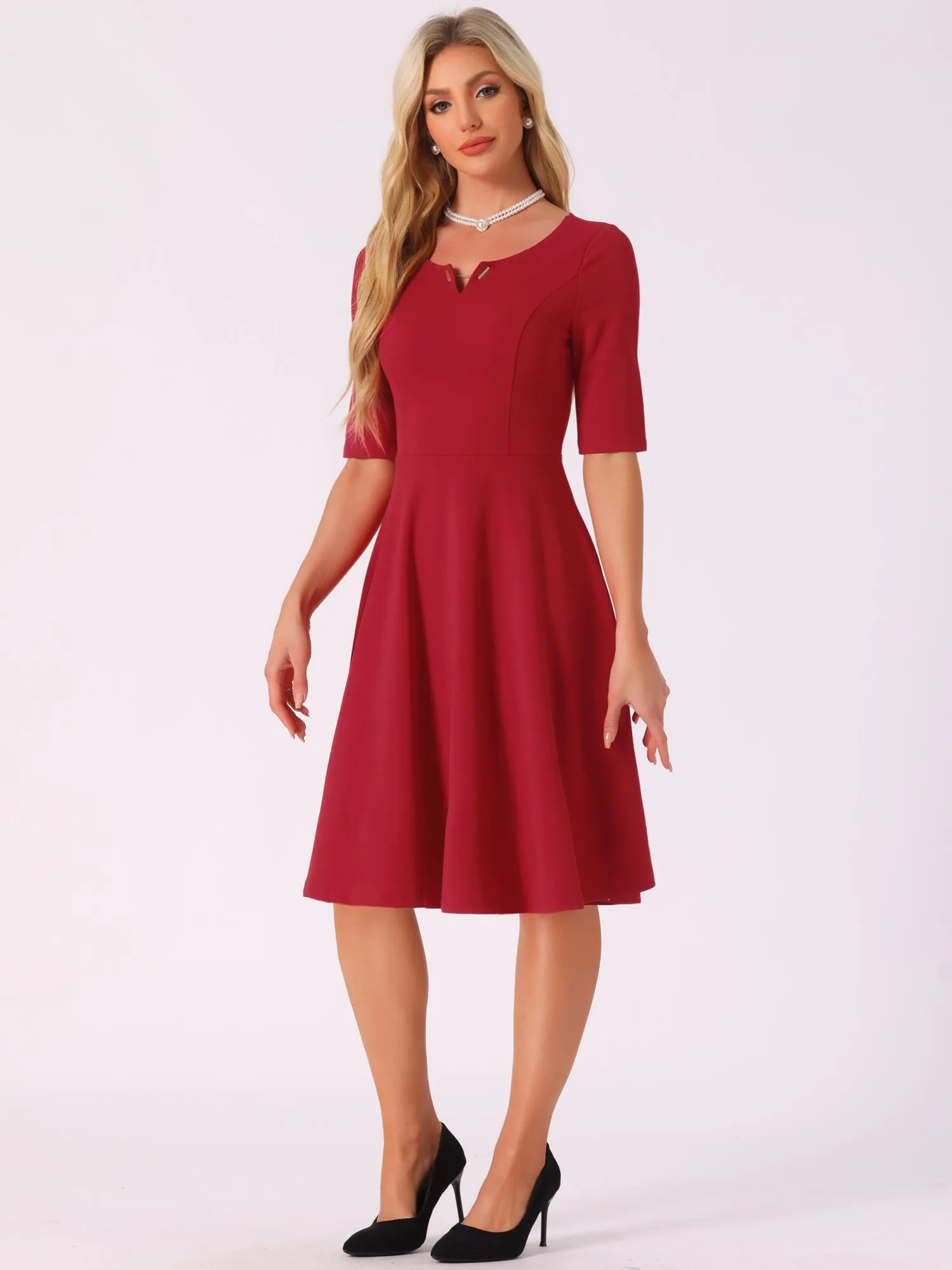 V Neck Half Sleeve Elegant A-Line Midi Dress sold by Allegra K