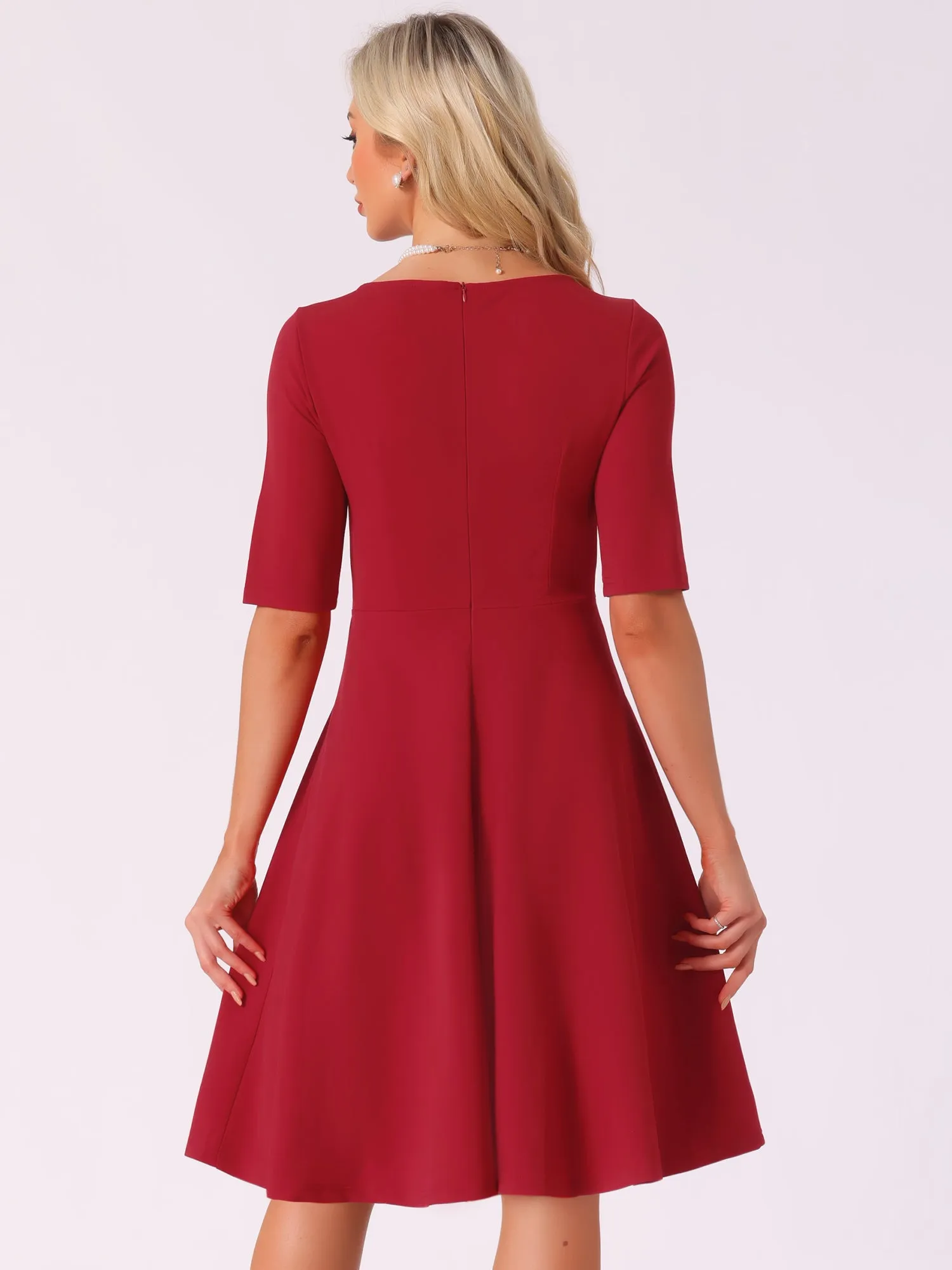 V Neck Half Sleeve Elegant A-Line Midi Dress sold by Allegra K product image thumbnail 3