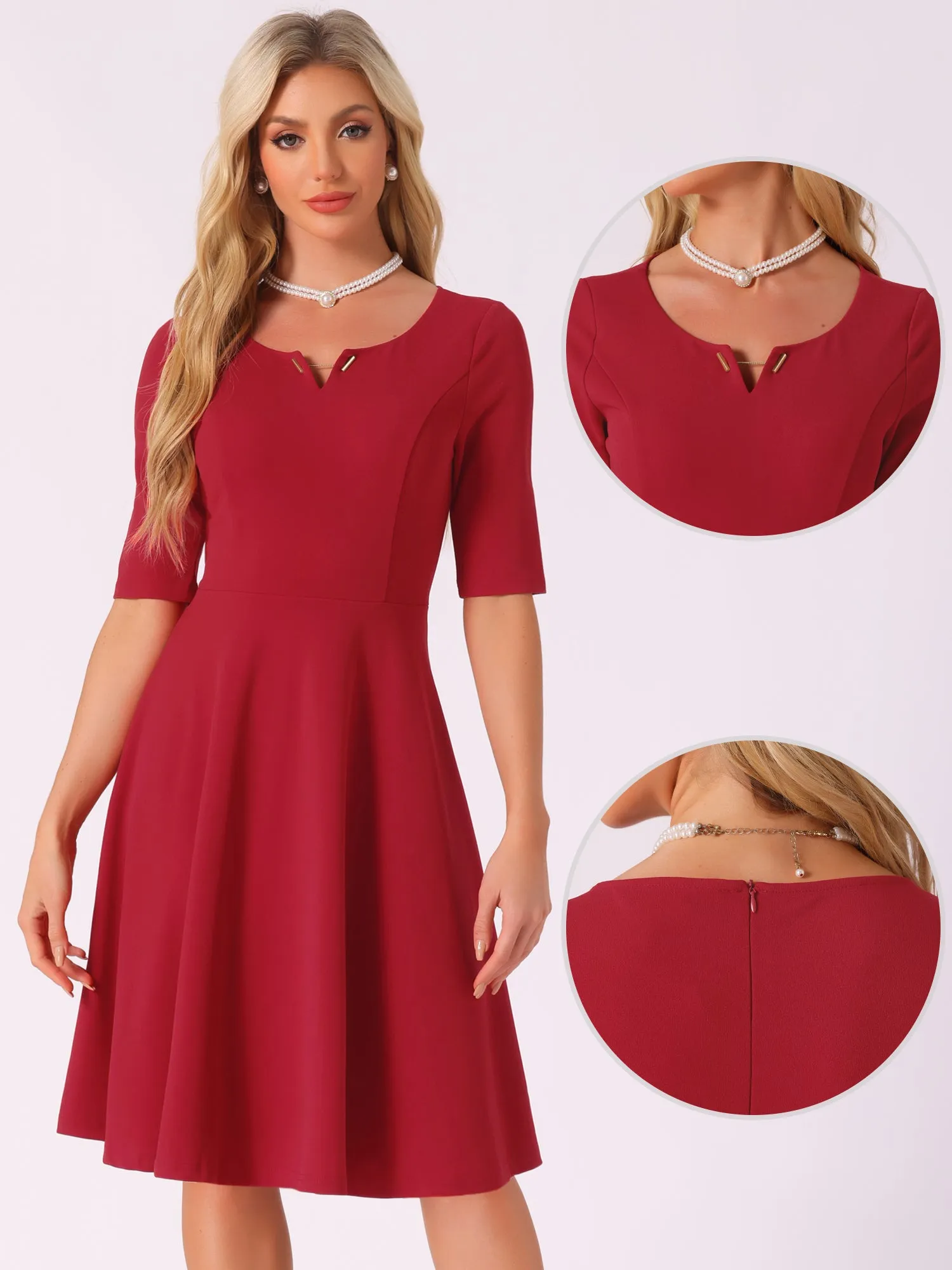 V Neck Half Sleeve Elegant A-Line Midi Dress sold by Allegra K product image thumbnail 2
