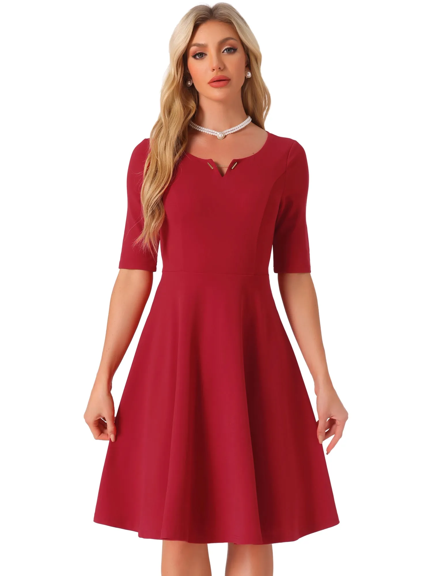 V Neck Half Sleeve Elegant A-Line Midi Dress sold by Allegra K product image thumbnail 4