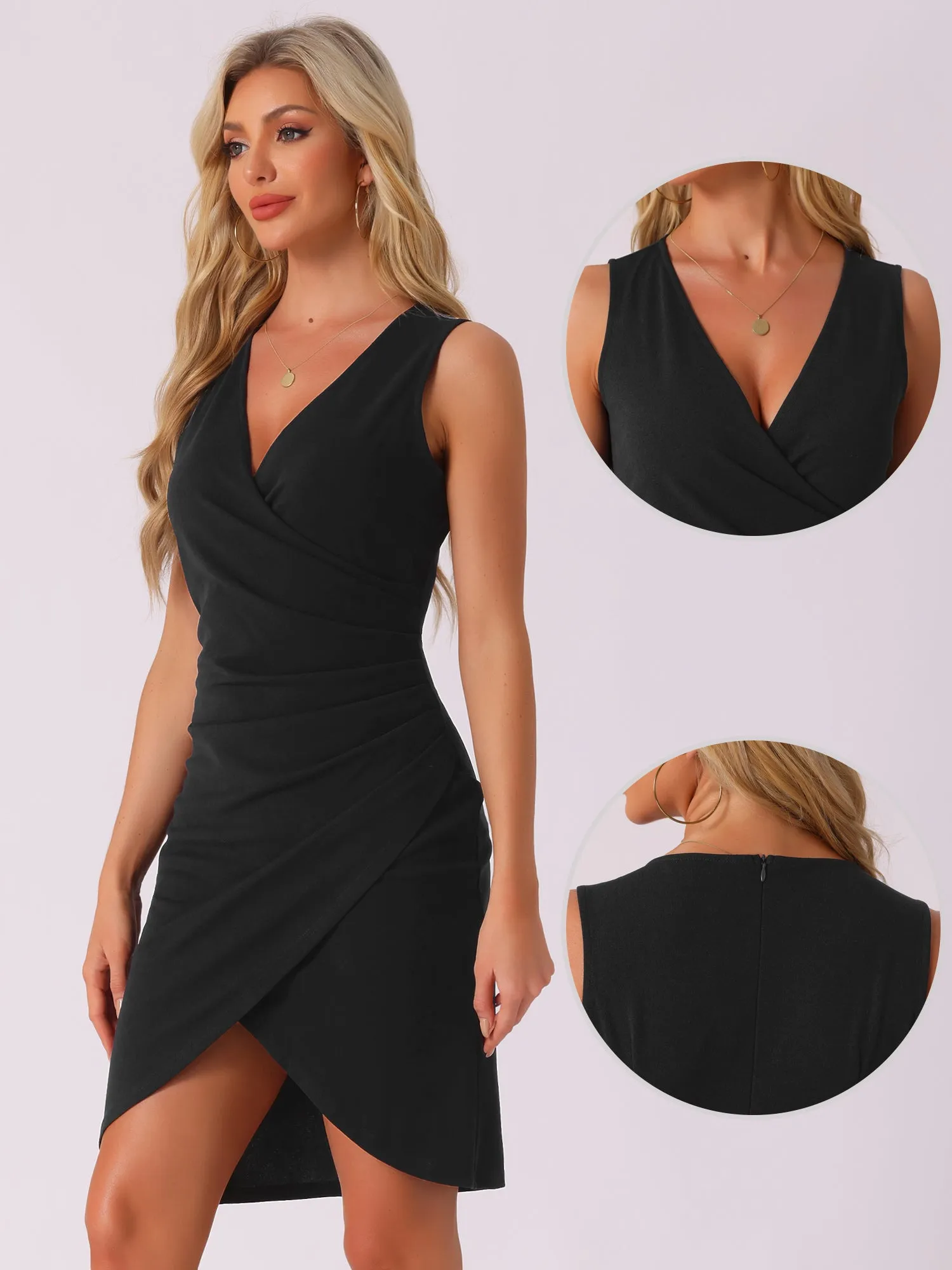 V Neck Sleeveless Ruched Hi-Lo Hem Midi Dress sold by Allegra K product image thumbnail 2