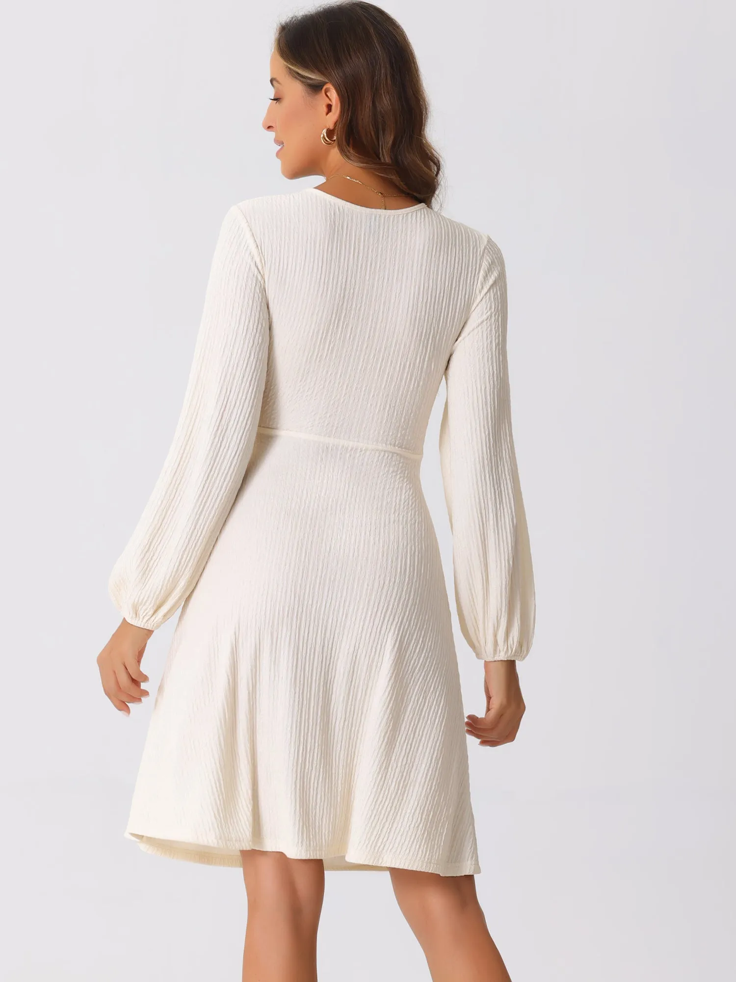 V Neck Criss Cross Long Sleeve Textured A-Line Midi Dress sold by Allegra K product image thumbnail 3