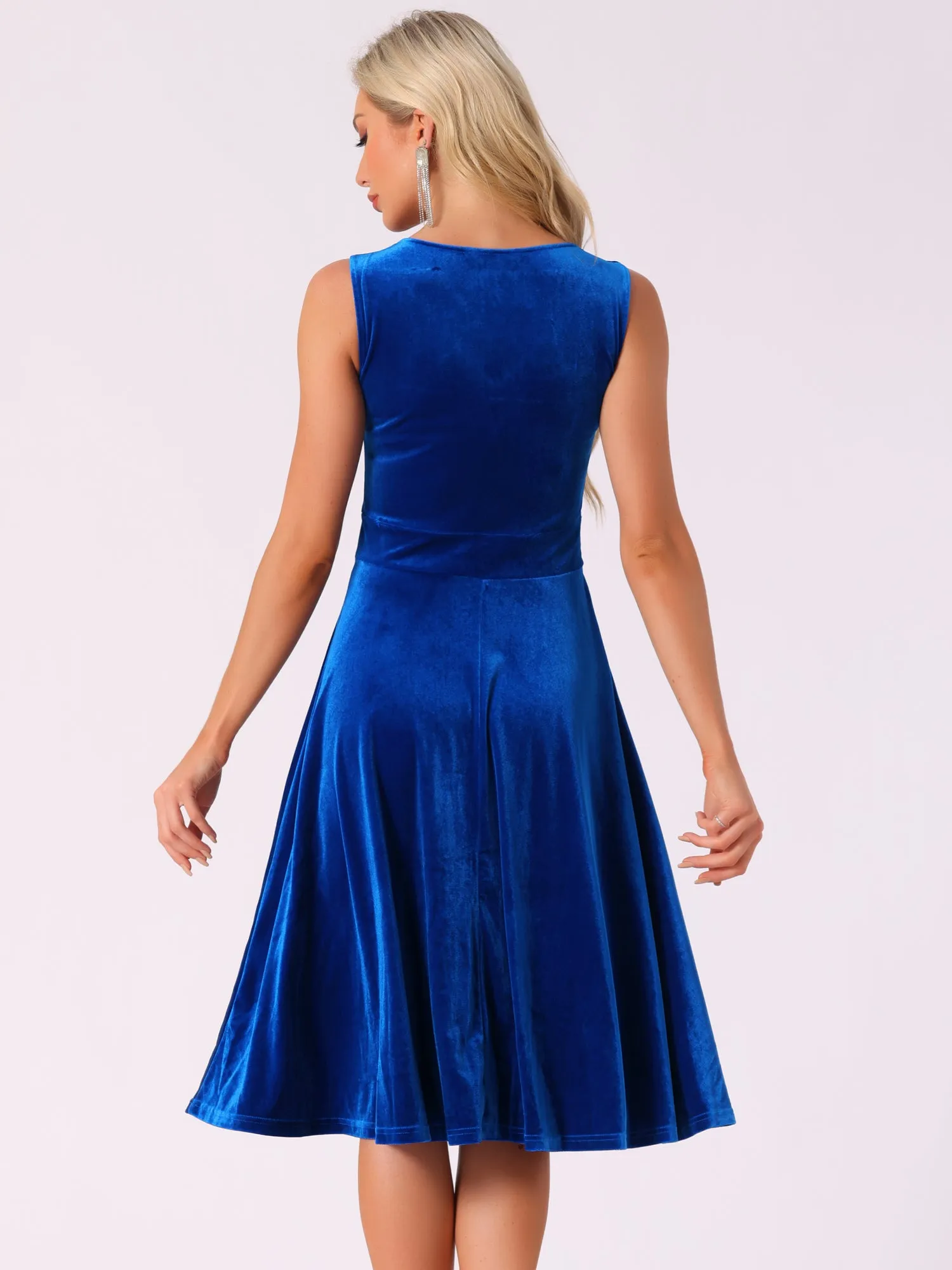 Sleeveless Velvet Ruched High Waist V Neck A-Line Midi Dress sold by Allegra K product image thumbnail 3