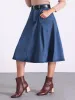 Denim High Waist A-Line Pockets Belted Midi Jean Skirt sold by Allegra K