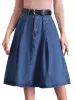 Denim High Waist A-Line Pockets Belted Midi Jean Skirt sold by Allegra K