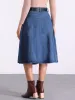 Denim High Waist A-Line Pockets Belted Midi Jean Skirt sold by Allegra K