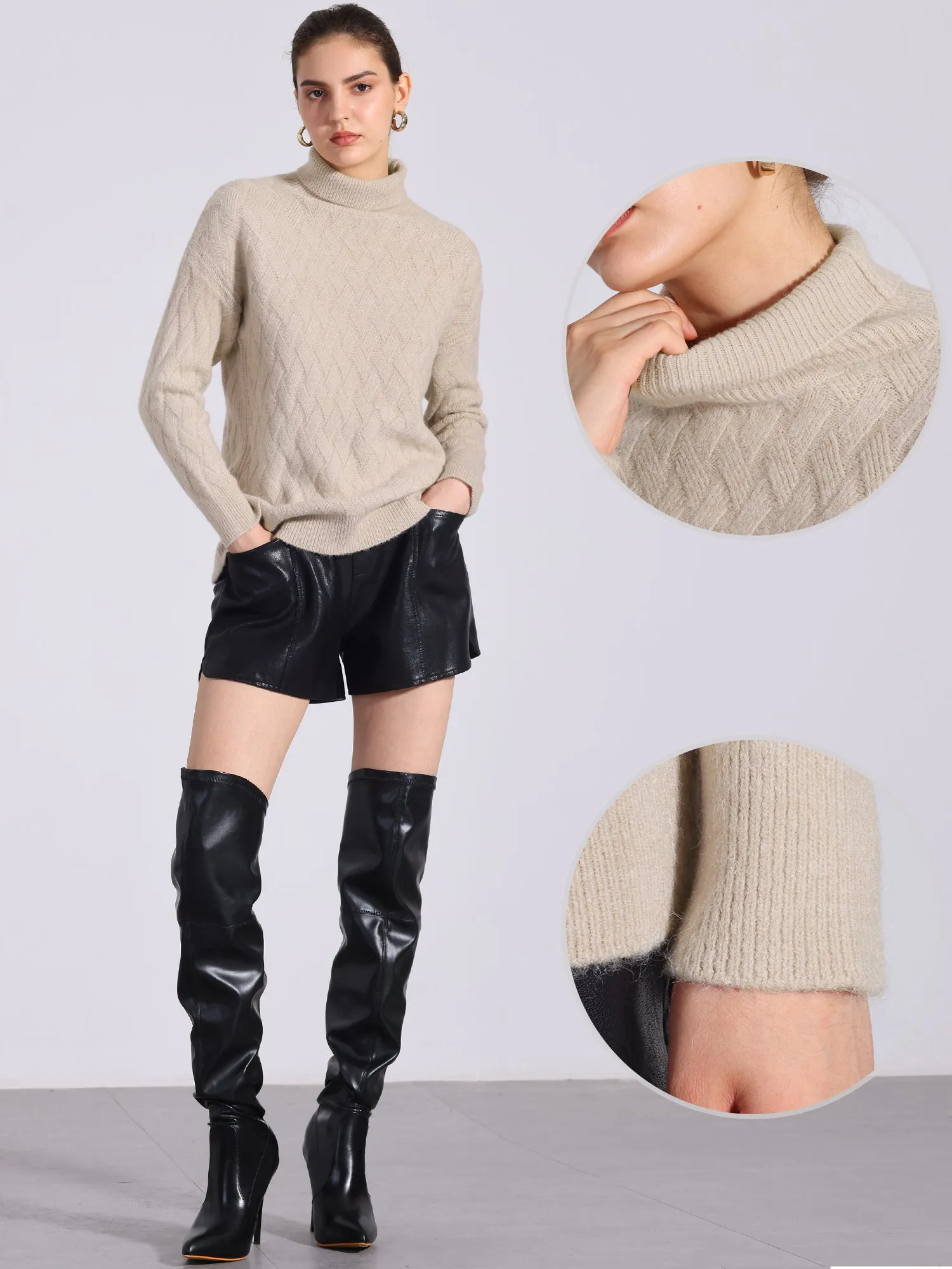 Turtle Neck Long Sleeve Ribbed Stretch Winter Pullover Sweater sold by Allegra K product image thumbnail 2