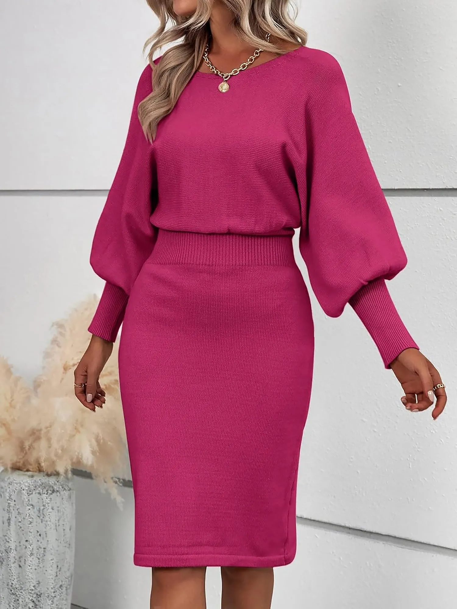 Long Sleeve Solid Color Sheath Midi Sweater Dress sold by Allegra K product image thumbnail 5