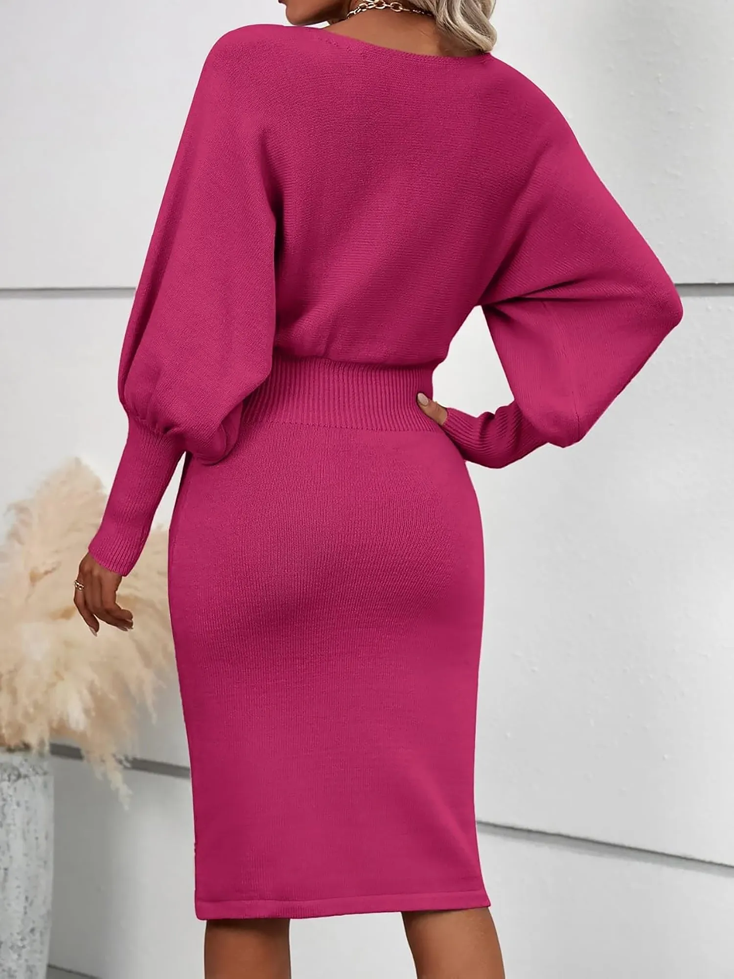 Long Sleeve Solid Color Sheath Midi Sweater Dress sold by Allegra K product image thumbnail 2