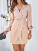 Solid Color Satin Puff Sleeve Pleated Mini Sheath Dress sold by Allegra K