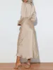 Satin Ruched Long Sleeve Solid Color Midi Dress sold by Allegra K