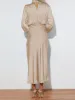 Satin Ruched Long Sleeve Solid Color Midi Dress sold by Allegra K