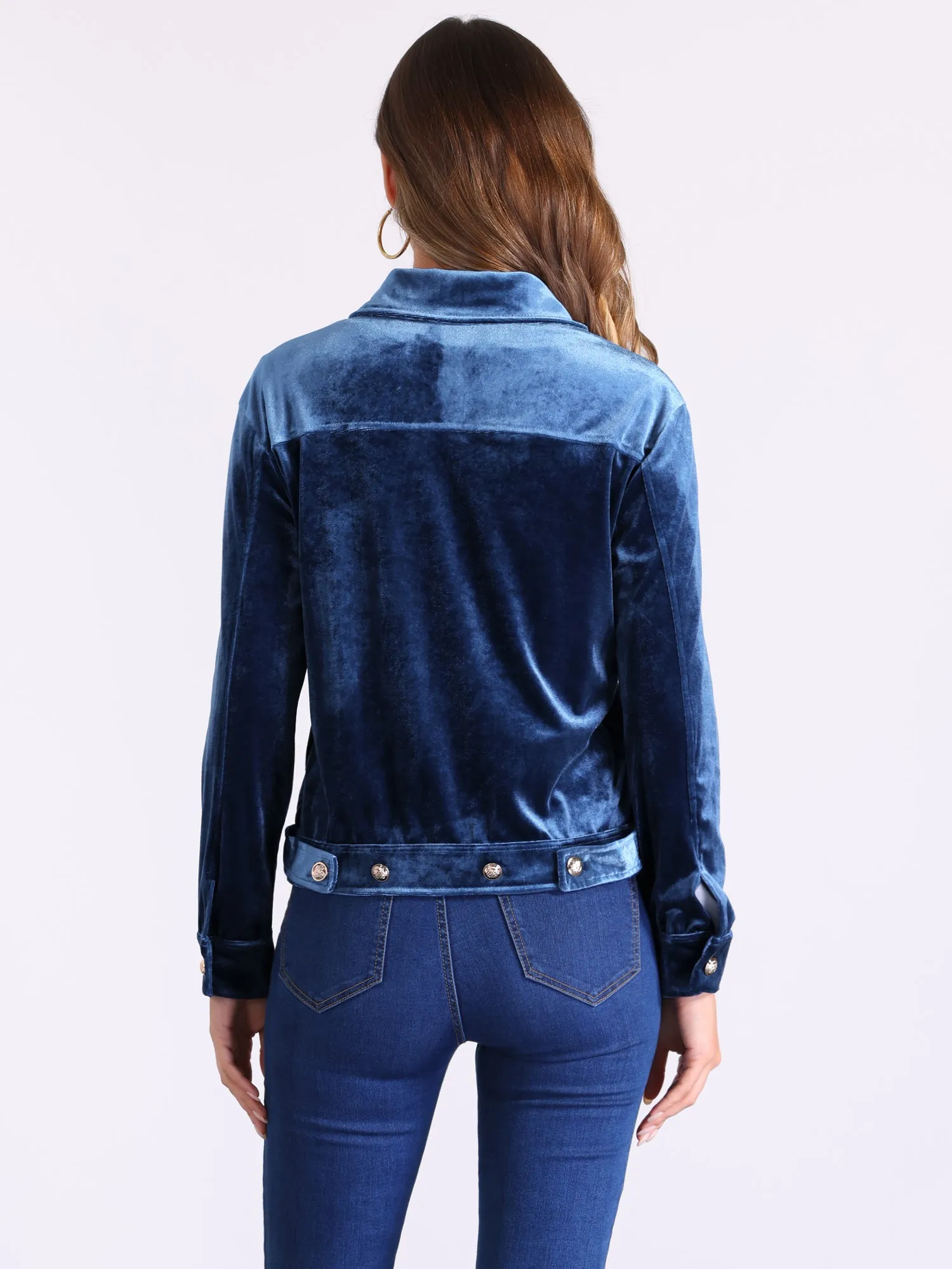Velvet Button Up Long Sleeve Cropped Jacket sold by Allegra K product image thumbnail 3