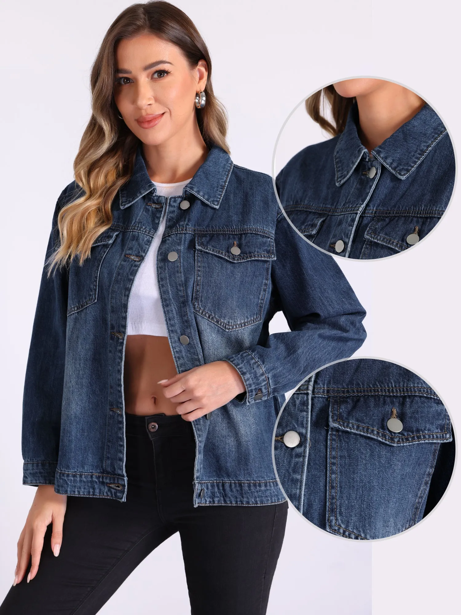 Button Down Long Sleeve Denim Jean Jacket sold by Allegra K product image thumbnail 2