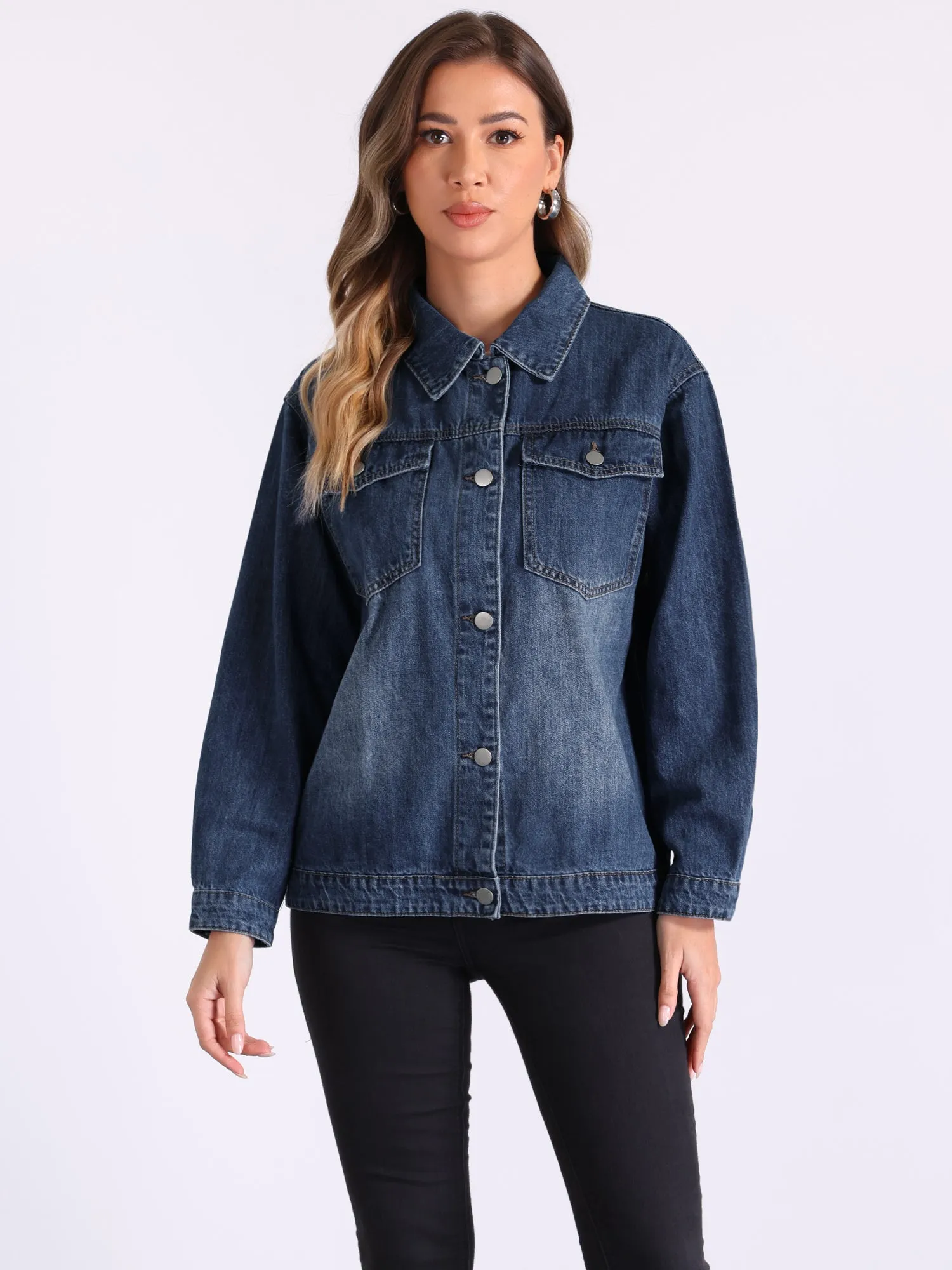 Button Down Long Sleeve Denim Jean Jacket sold by Allegra K