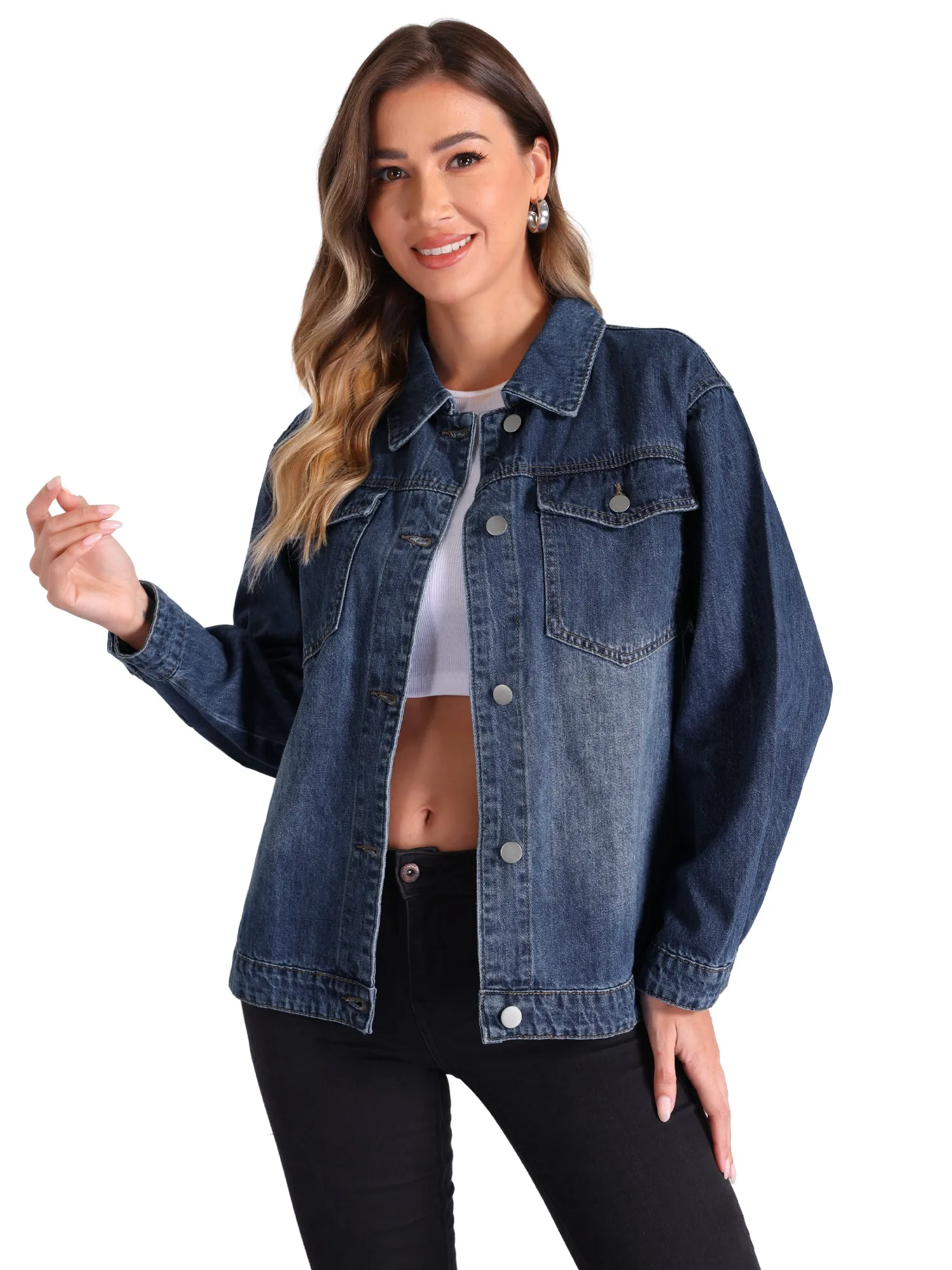 Button Down Long Sleeve Denim Jean Jacket sold by Allegra K product image thumbnail 4