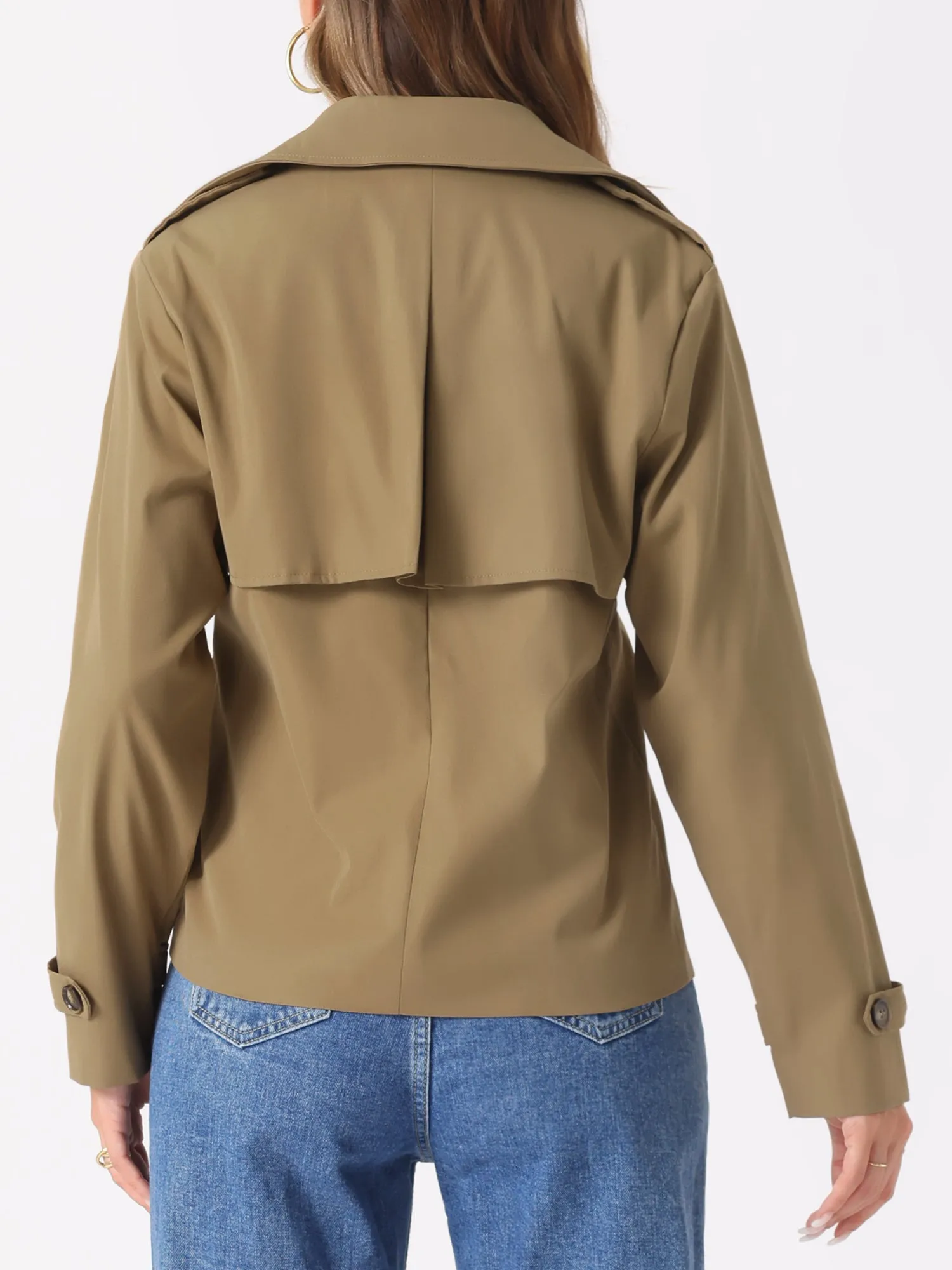 Notched Lapel Double Breasted Short Trench Coat Jacket sold by Allegra K product image thumbnail 3