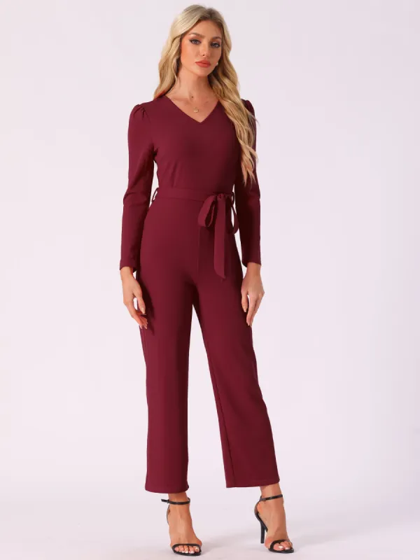 V Neck Long Sleeve Tie Waist Wide Leg Knit Jumpsuits sold by Allegra K