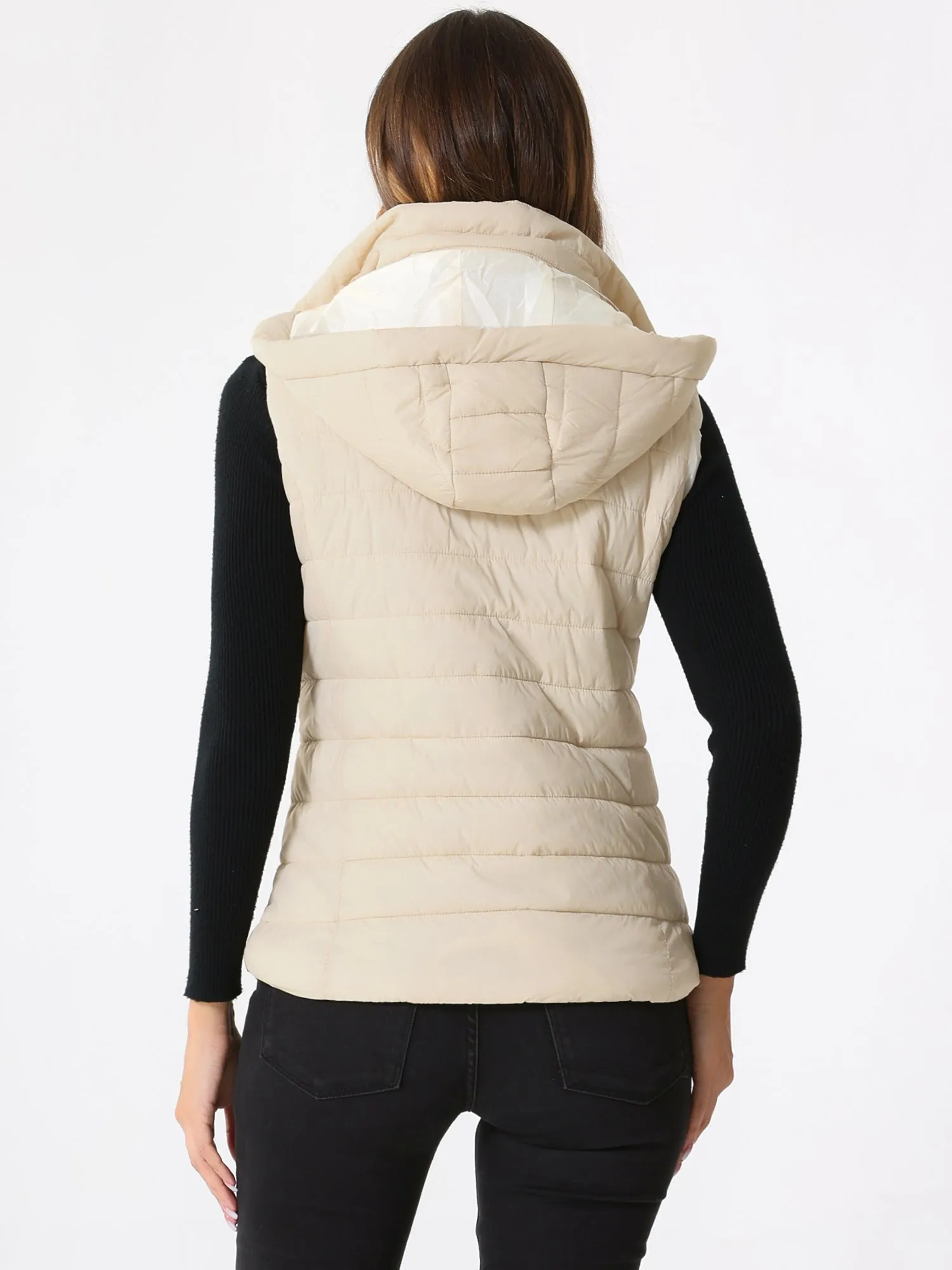 Sleeveless Zipper Winter Hoodie Quilted Jacket Vest sold by Allegra K product image thumbnail 3