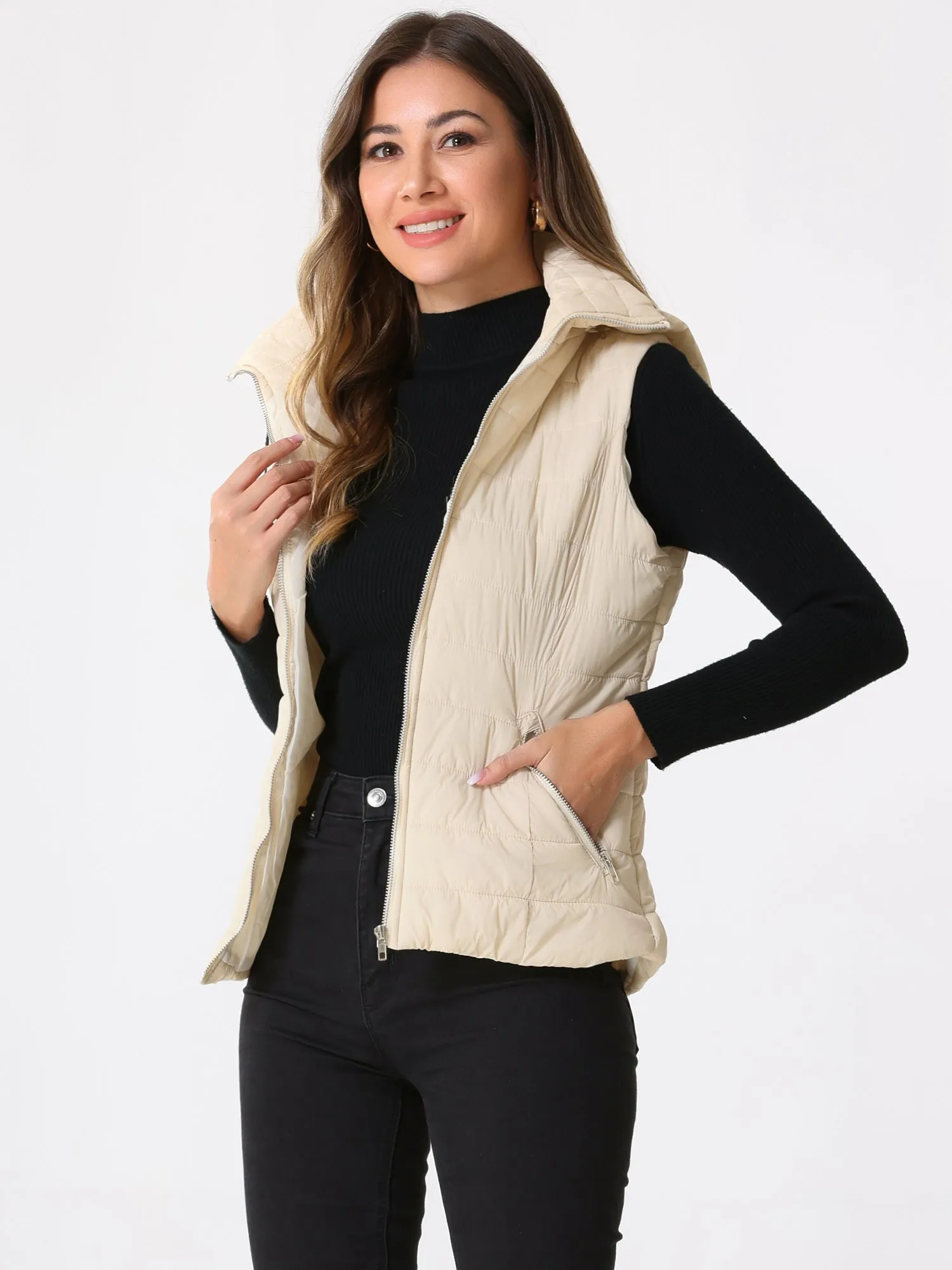 Sleeveless Zipper Winter Hoodie Quilted Jacket Vest sold by Allegra K