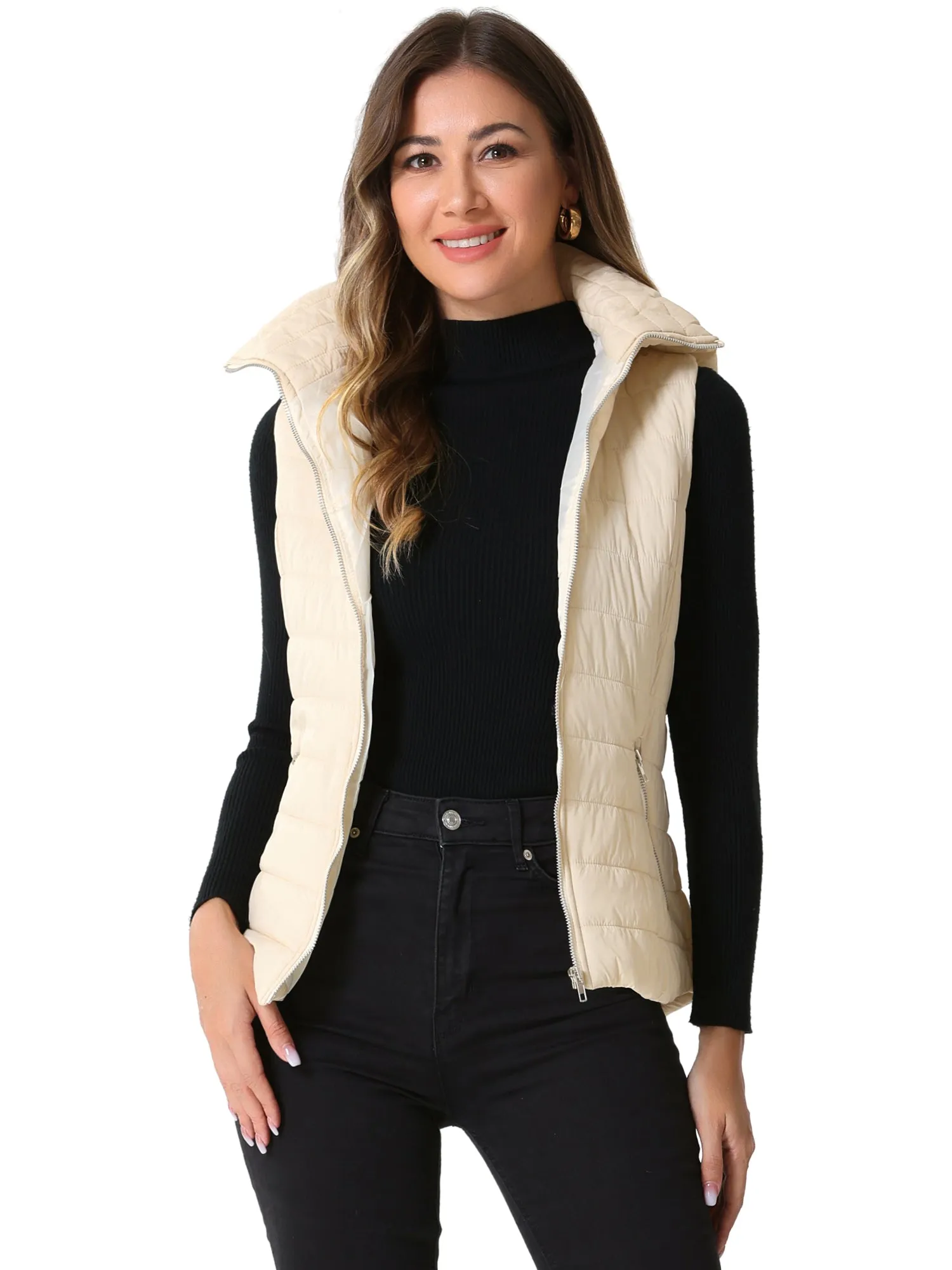 Sleeveless Zipper Winter Hoodie Quilted Jacket Vest sold by Allegra K product image thumbnail 5