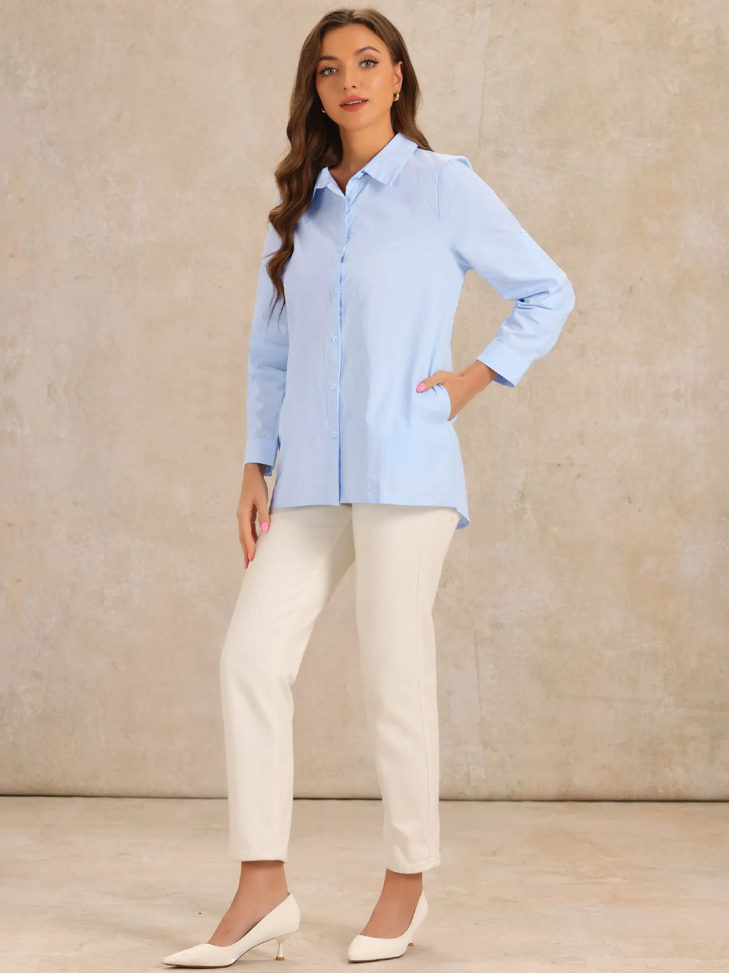 Collar Office Long Sleeve Button Down Cotton Work Shirt sold by Allegra K product image thumbnail 2