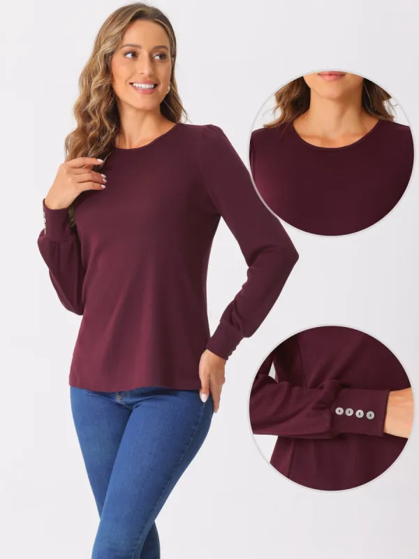 Basic Round Neck Long Sleeve Soft Casual Blouse sold by Allegra K