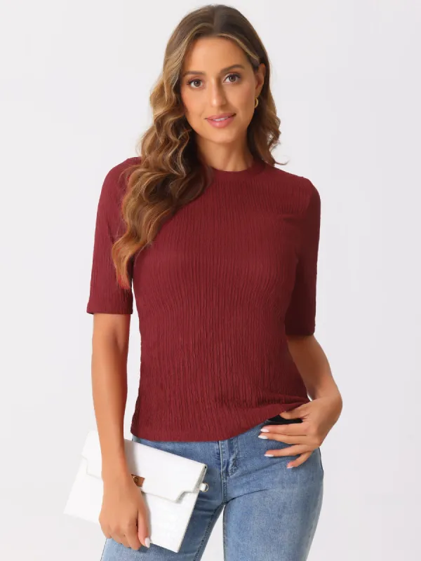 Crew Neck Short Sleeve Textured Basic Casual Blouse sold by Allegra K