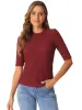 Crew Neck Short Sleeve Textured Basic Casual Blouse sold by Allegra K