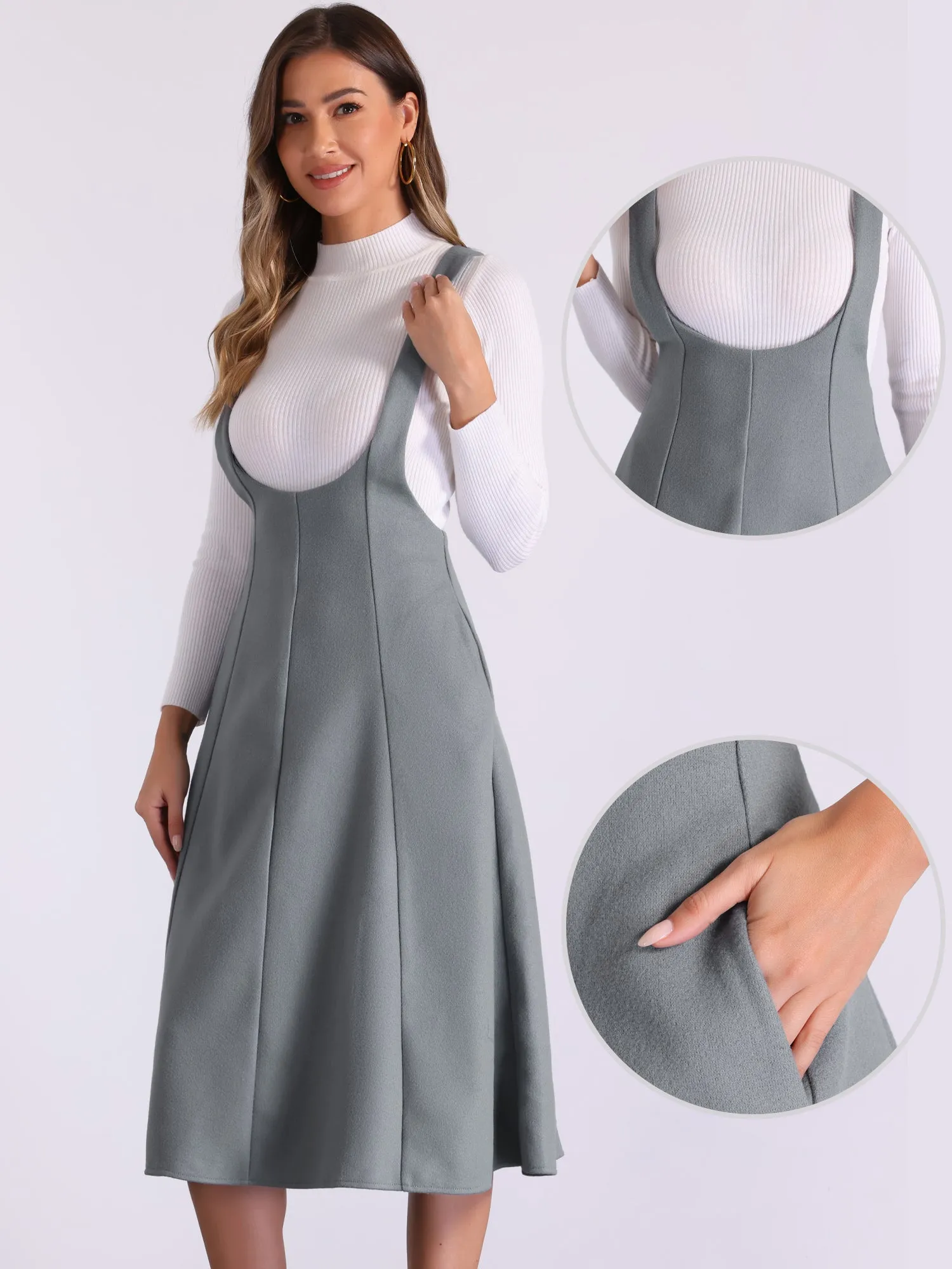 High Waist Cross Back Pocketed A-Line Midi Suspender Skirt sold by Allegra K product image thumbnail 2