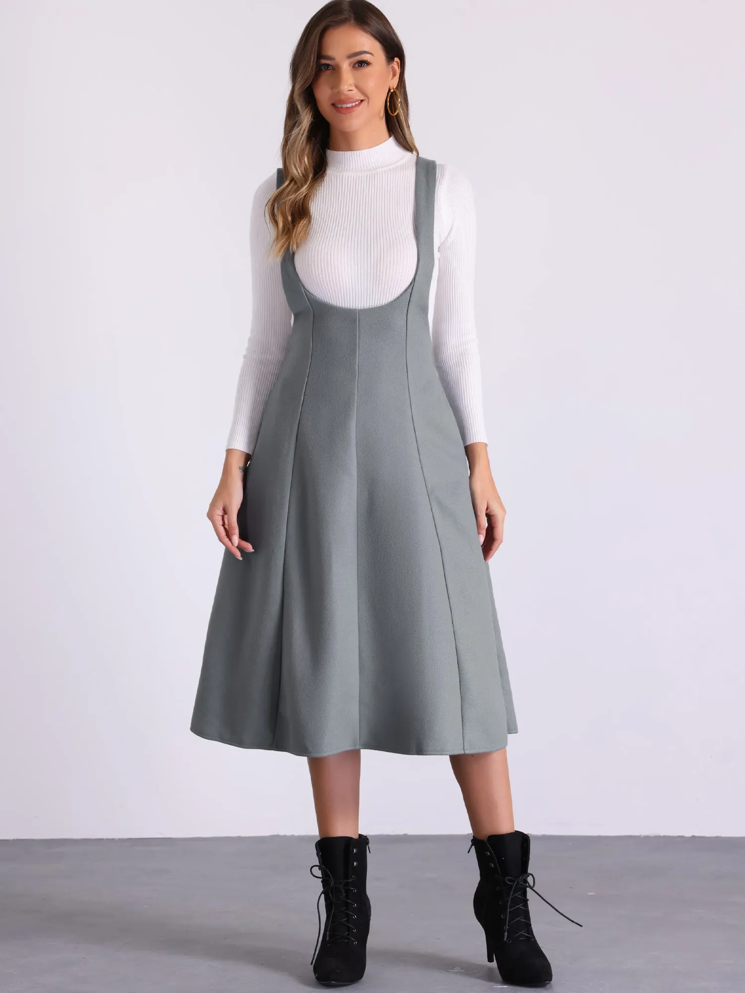 High Waist Cross Back Pocketed A-Line Midi Suspender Skirt sold by Allegra K