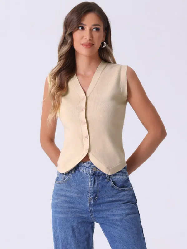 Sleeveless Button Up Casual Knitted Cropped Sweater Vest sold by Allegra K