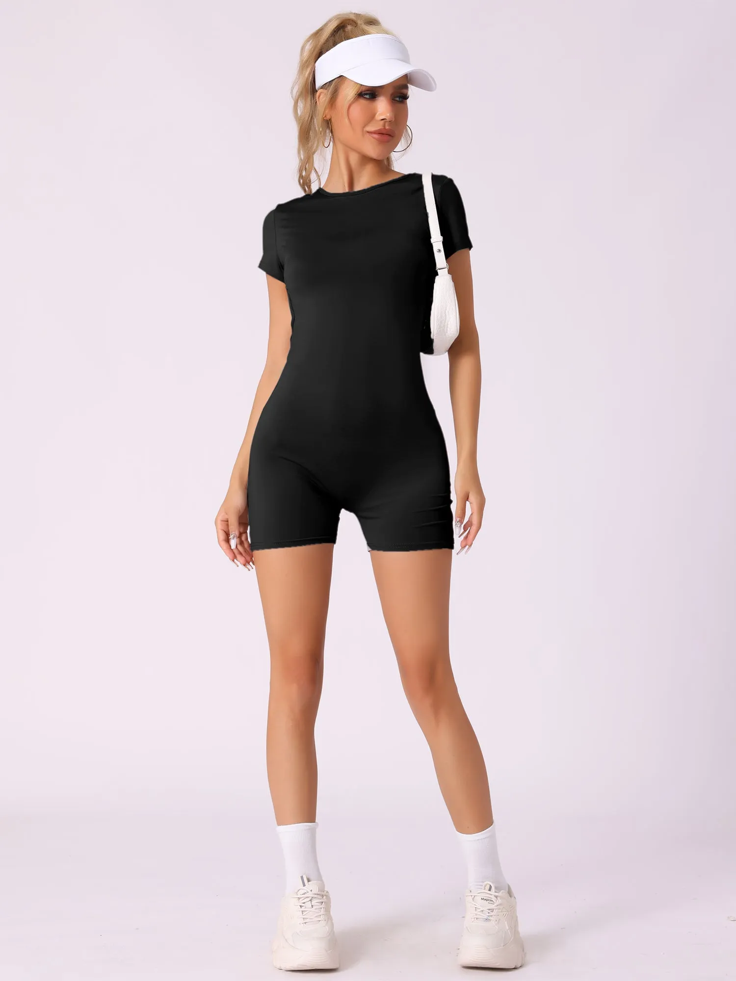 Backless Round Neck Short Sleeves Leotard Romper sold by Allegra K product image thumbnail 4