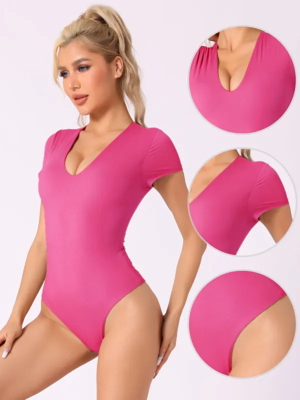 U Neck Short Sleeve Slim Fit Leotard Bodysuits sold by Allegra K