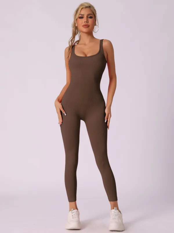 U Neck One Piece Sleeveless Ribbed Workout Unitard Jumpsuit sold by Allegra K