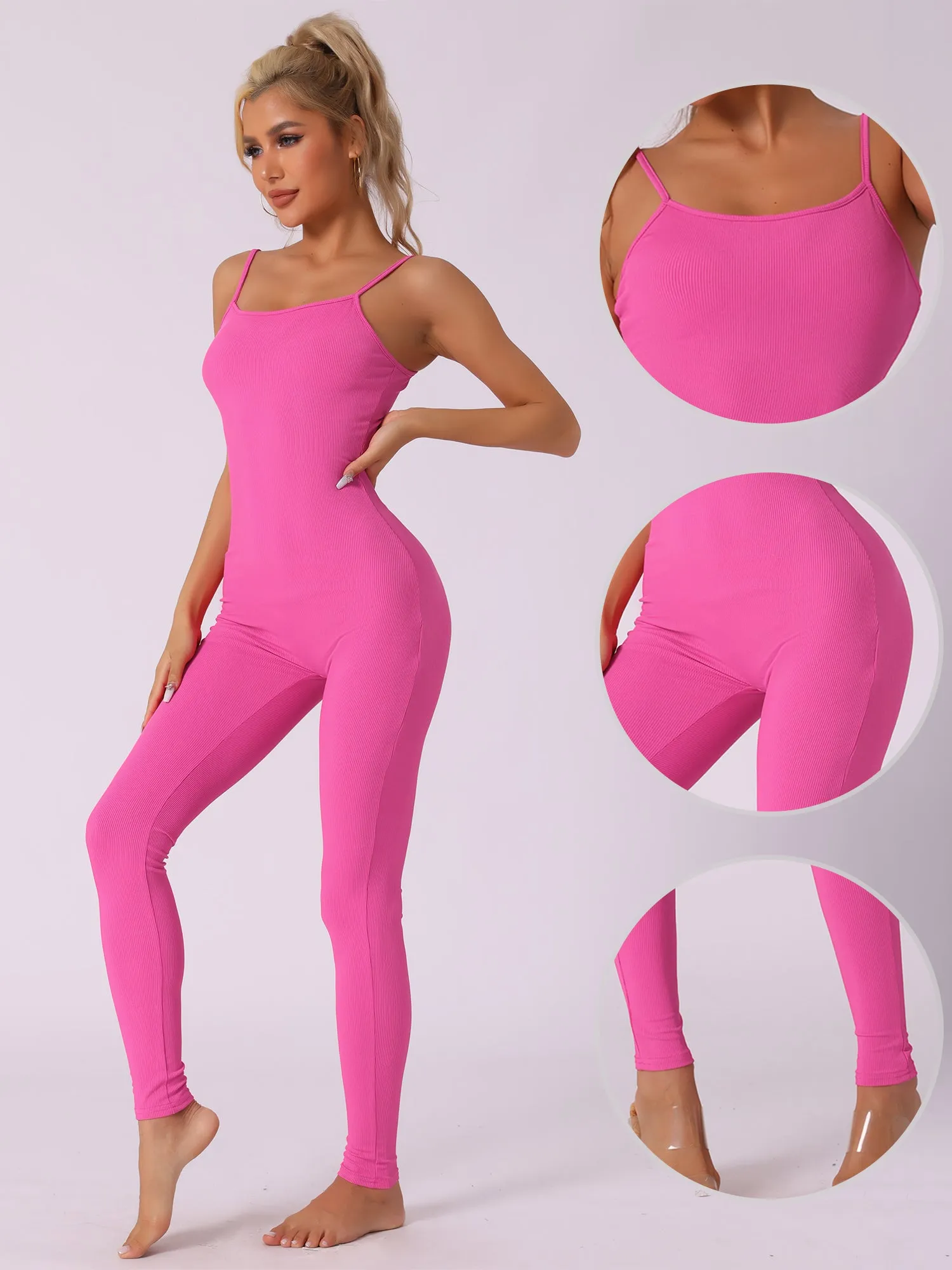 Bodycon One Piece Spaghetti Strap Workout Unitard Jumpsuit sold by Allegra K product image thumbnail 3