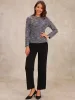 Tweed Zipper Back Long Sleeve Crew Neck Elegant Blouse sold by Allegra K