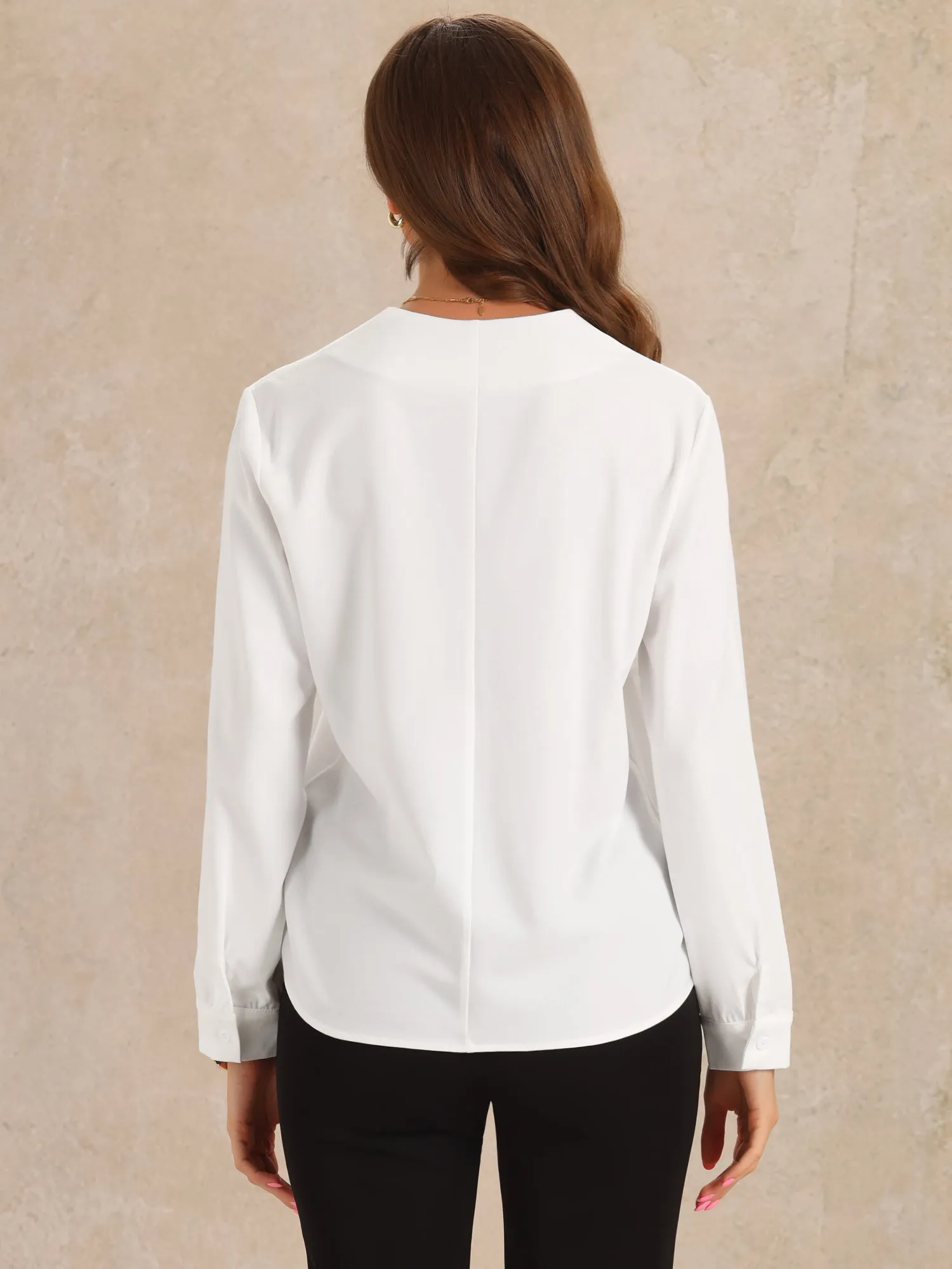 Long Sleeves V Neck Solid Color Casual Blouse sold by Allegra K product image thumbnail 3