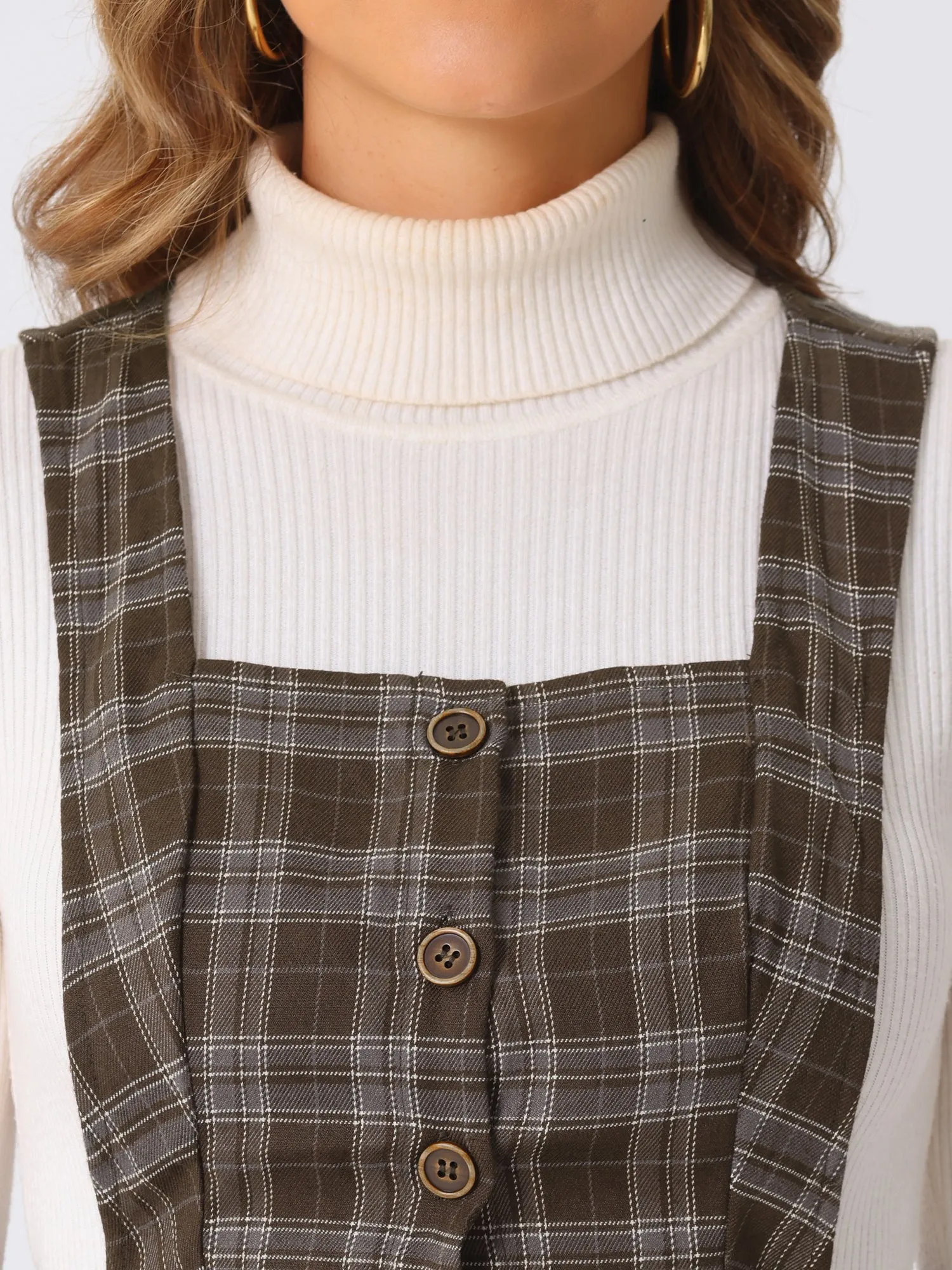 Plaid Overall Vintage Sleeveless Pockets A-Line Pinafore Dress sold by Allegra K product image thumbnail 4