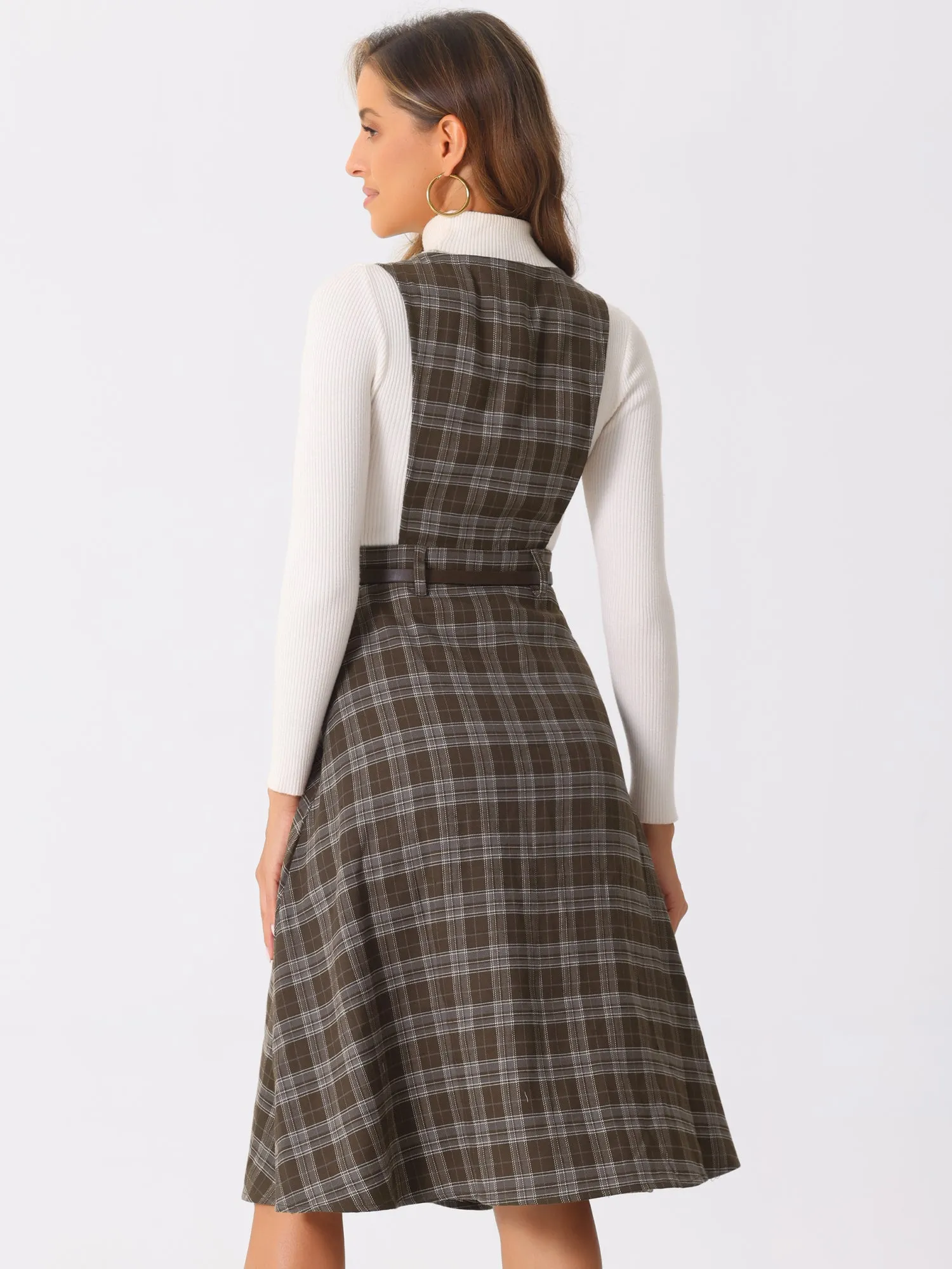 Plaid Overall Vintage Sleeveless Pockets A-Line Pinafore Dress sold by Allegra K product image thumbnail 3