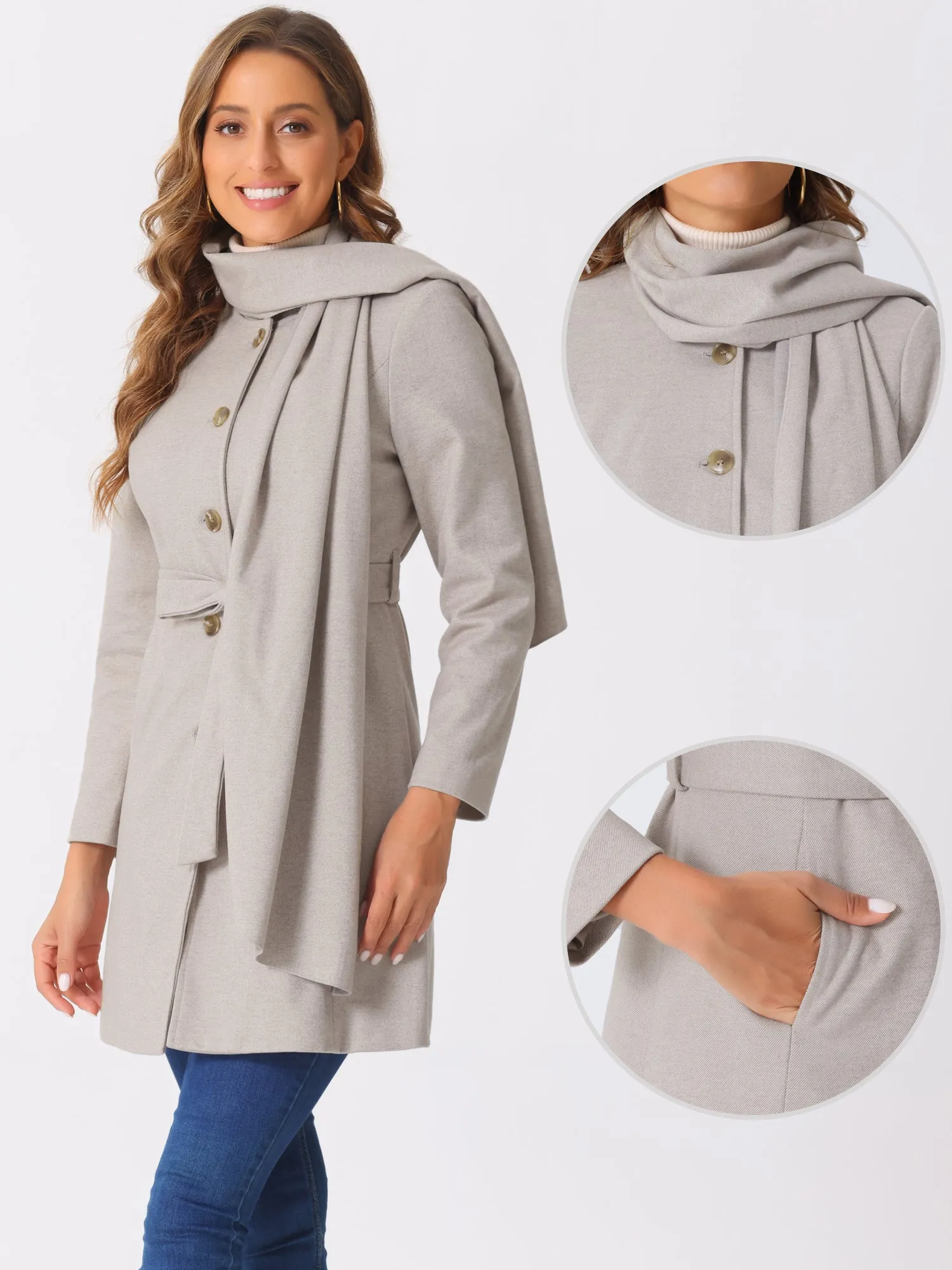 Round Neck Button Down Belted Casual Scarf Coat sold by Allegra K product image thumbnail 2