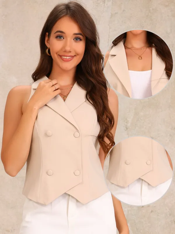 Notched Lapel Sleeveless Work Waistcoat Vest sold by Allegra K