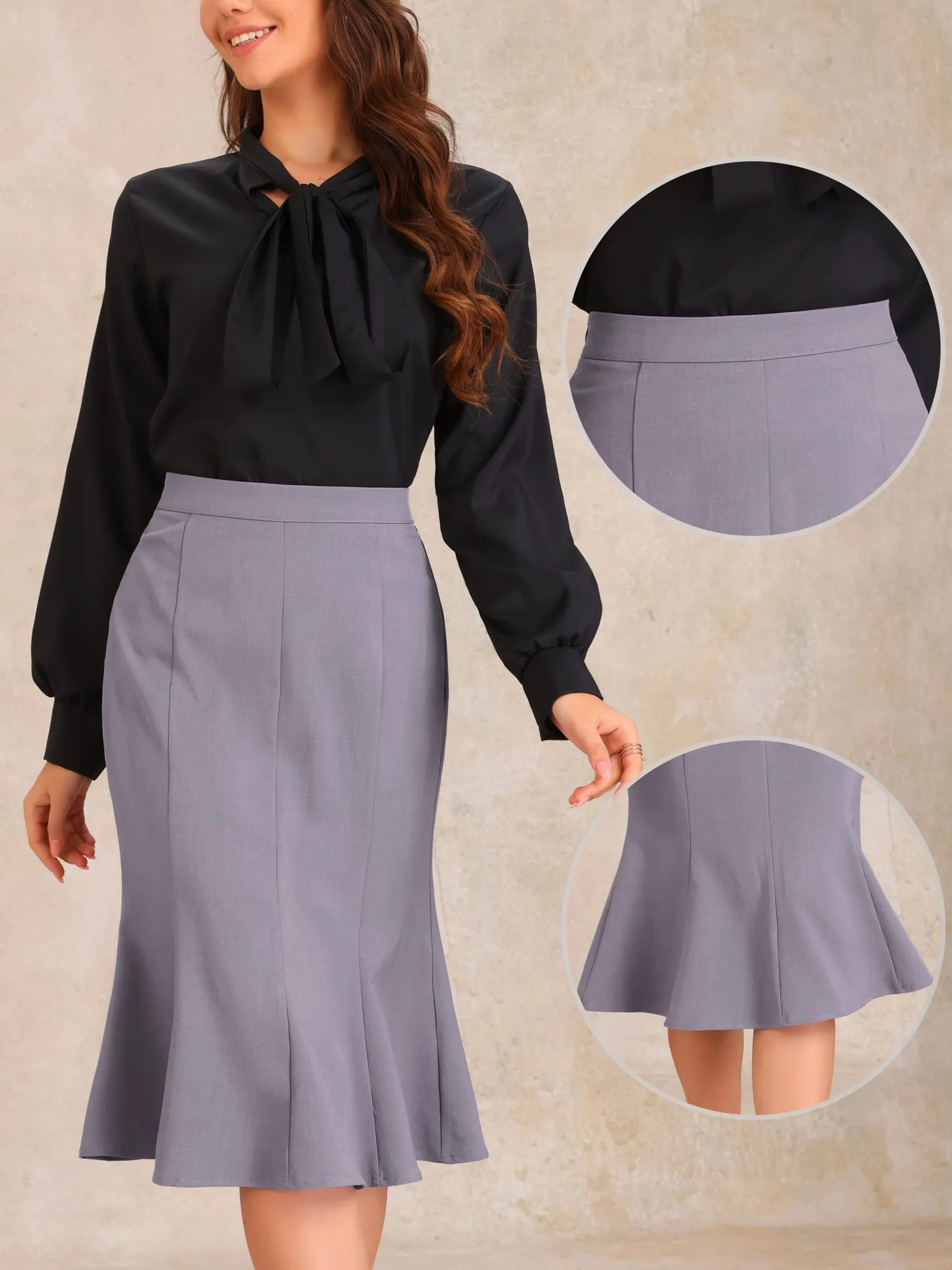 Ruffle Hem High Waist Business Pencil Midi Skirt sold by Allegra K product image thumbnail 2