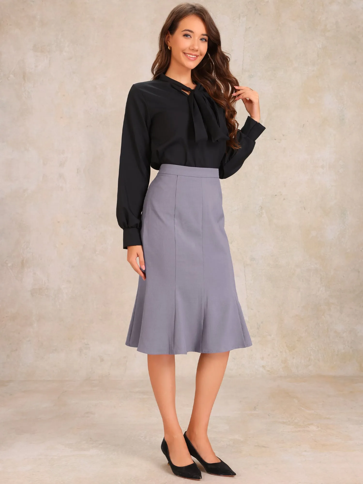 Ruffle Hem High Waist Business Pencil Midi Skirt sold by Allegra K