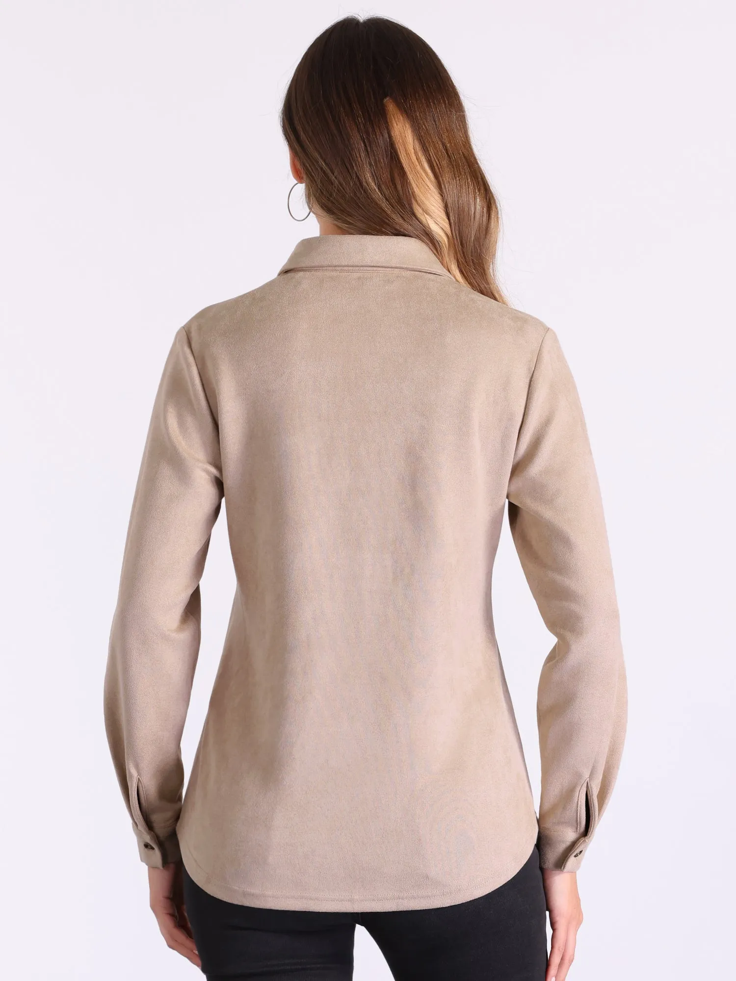 Faux Suede Long Sleeve Button Up Casual Shirts sold by Allegra K product image thumbnail 3