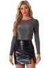 Shiny Mesh Glitter Round Neck Long Sleeve Sparky Blouse sold by Allegra K