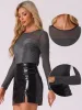 Shiny Mesh Glitter Round Neck Long Sleeve Sparky Blouse sold by Allegra K