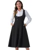Lace Trim Button Decor Pockets Overalls Midi Pinafore Dress sold by Allegra K