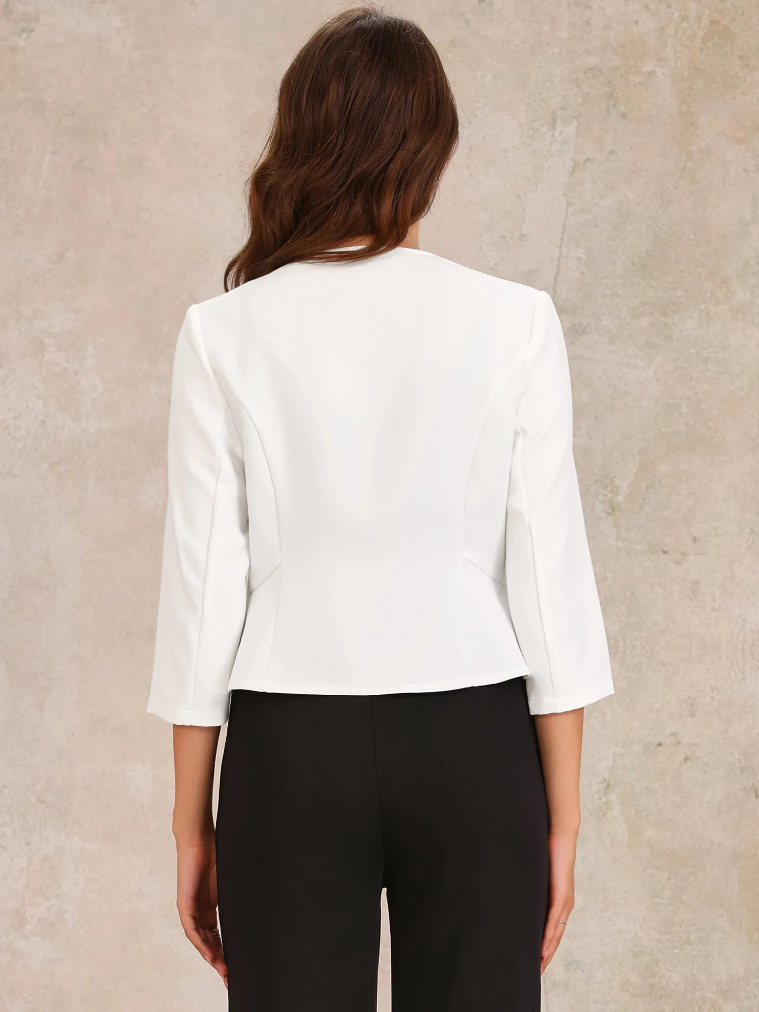 Open Front Collarless 3/4 Sleeve Peplum Cropped Jacket sold by Allegra K product image thumbnail 2