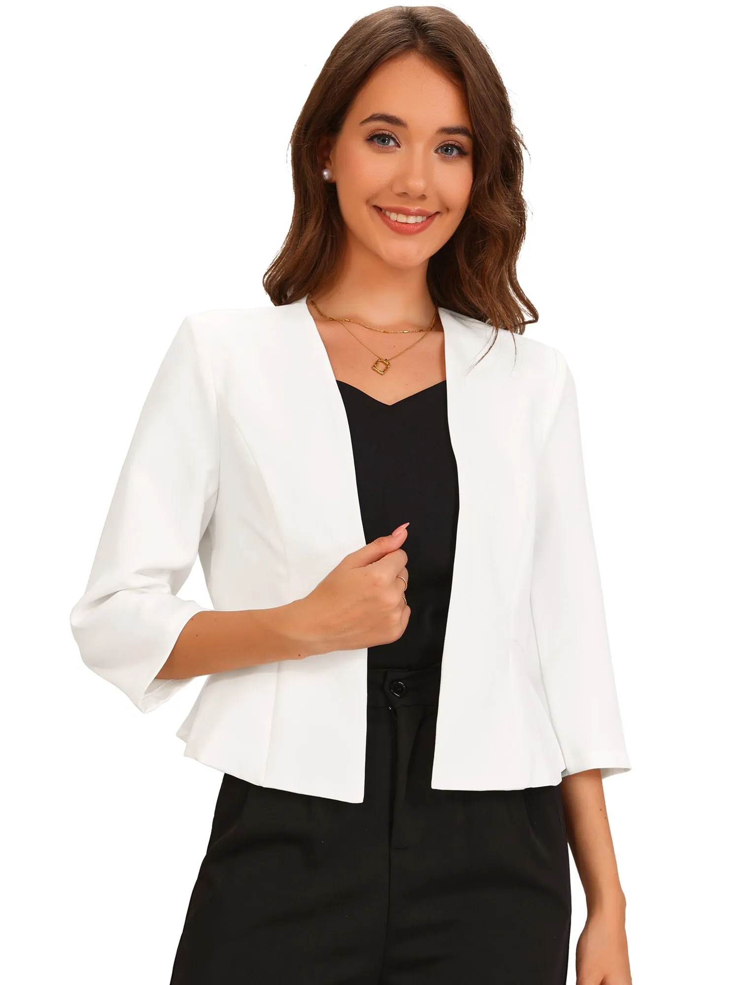 Open Front Collarless 3/4 Sleeve Peplum Cropped Jacket sold by Allegra K product image thumbnail 5